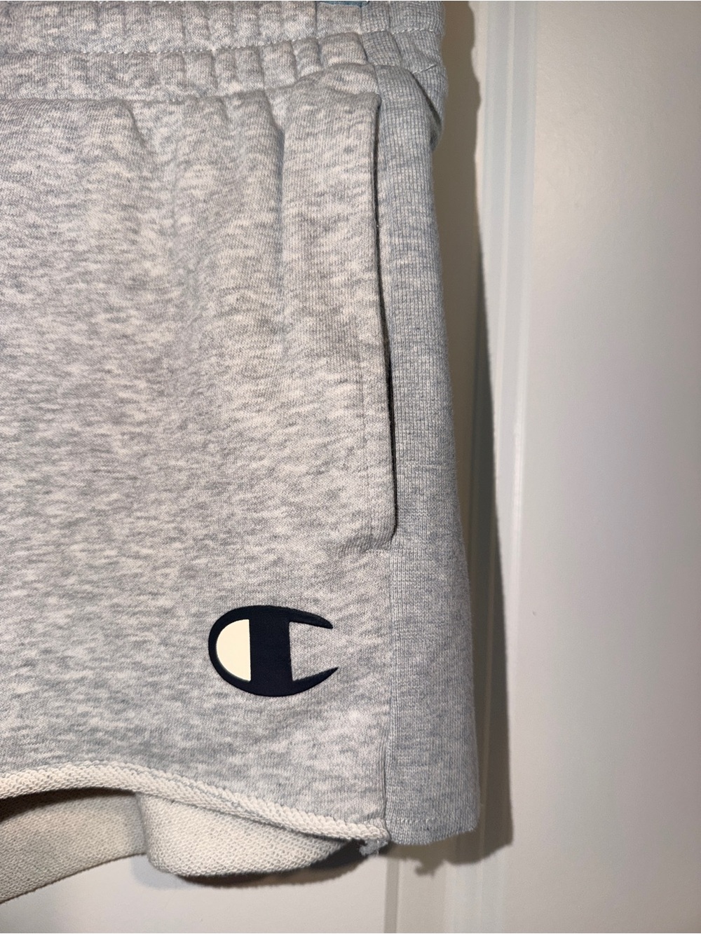 Champion Light Gray Terry Sweatshirt and Matching Athletic Shorts, Size L/M - Picture 12 of 14